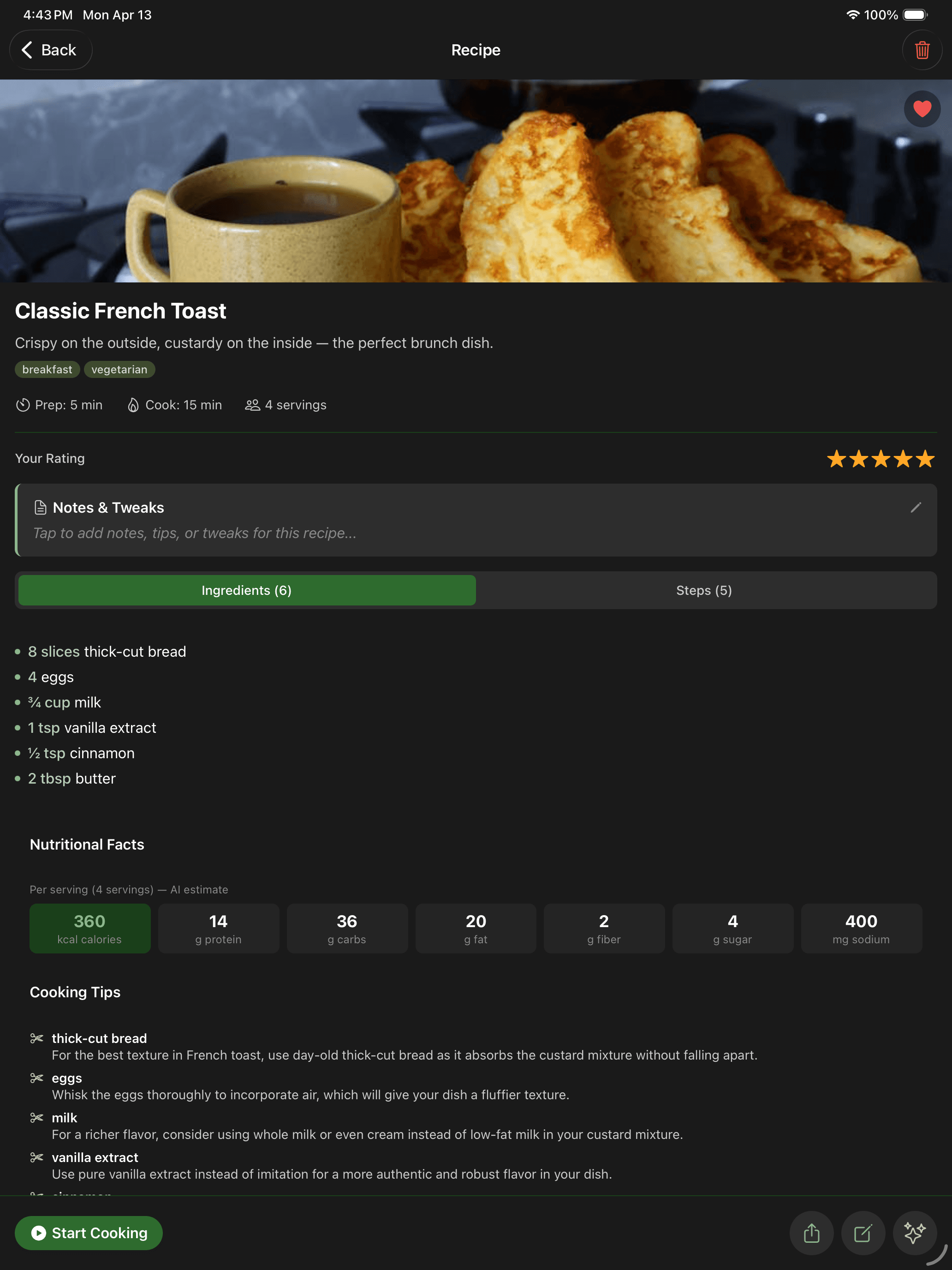 TasteArchive on iPad — Recipe detail