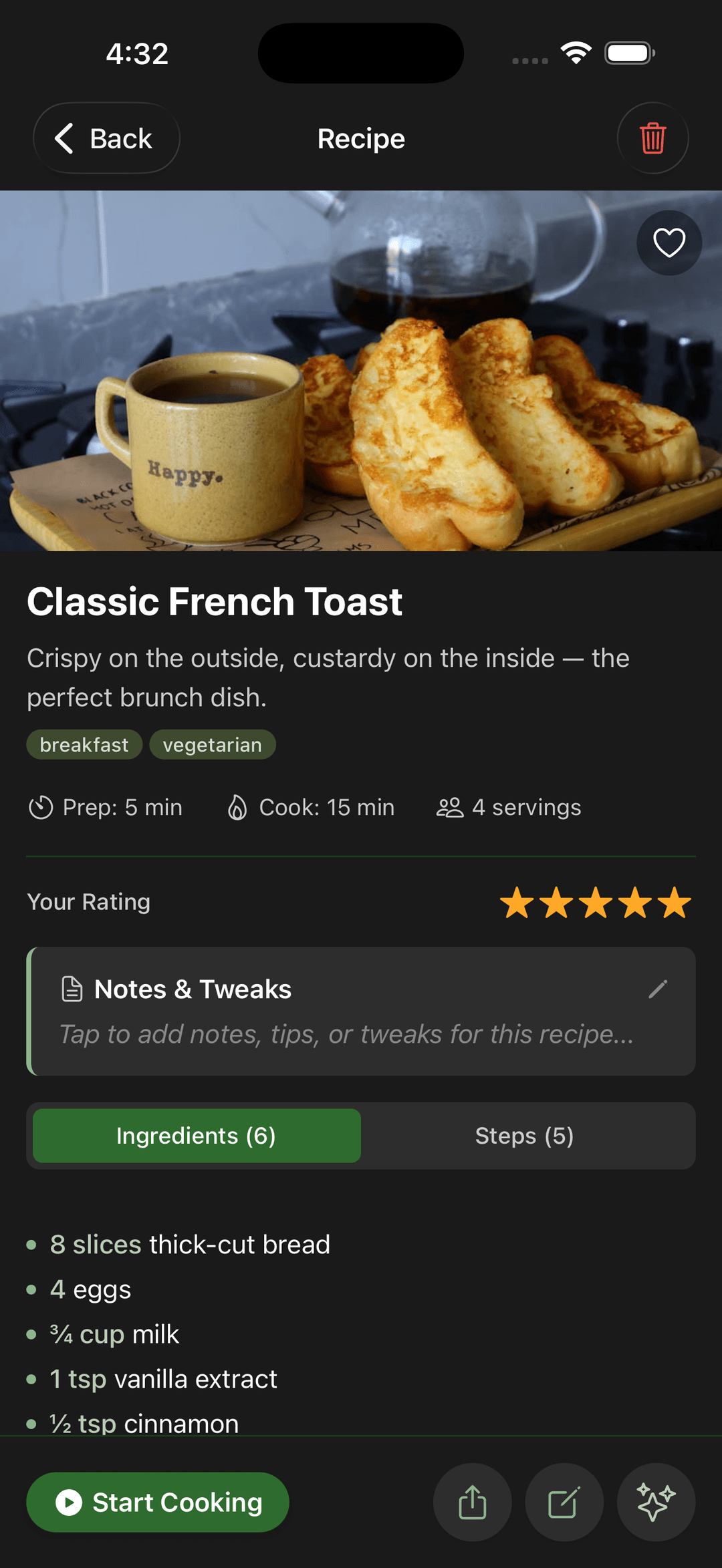 TasteArchive — Recipe detail view